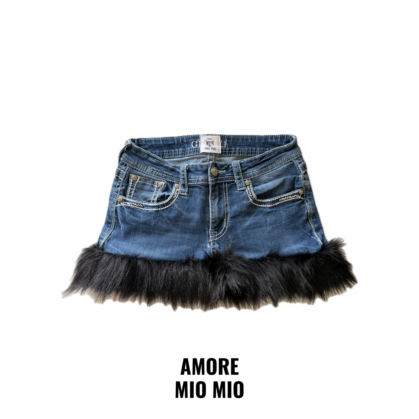 🖤 Black Fur Embroidered Denim Skirt 🖤