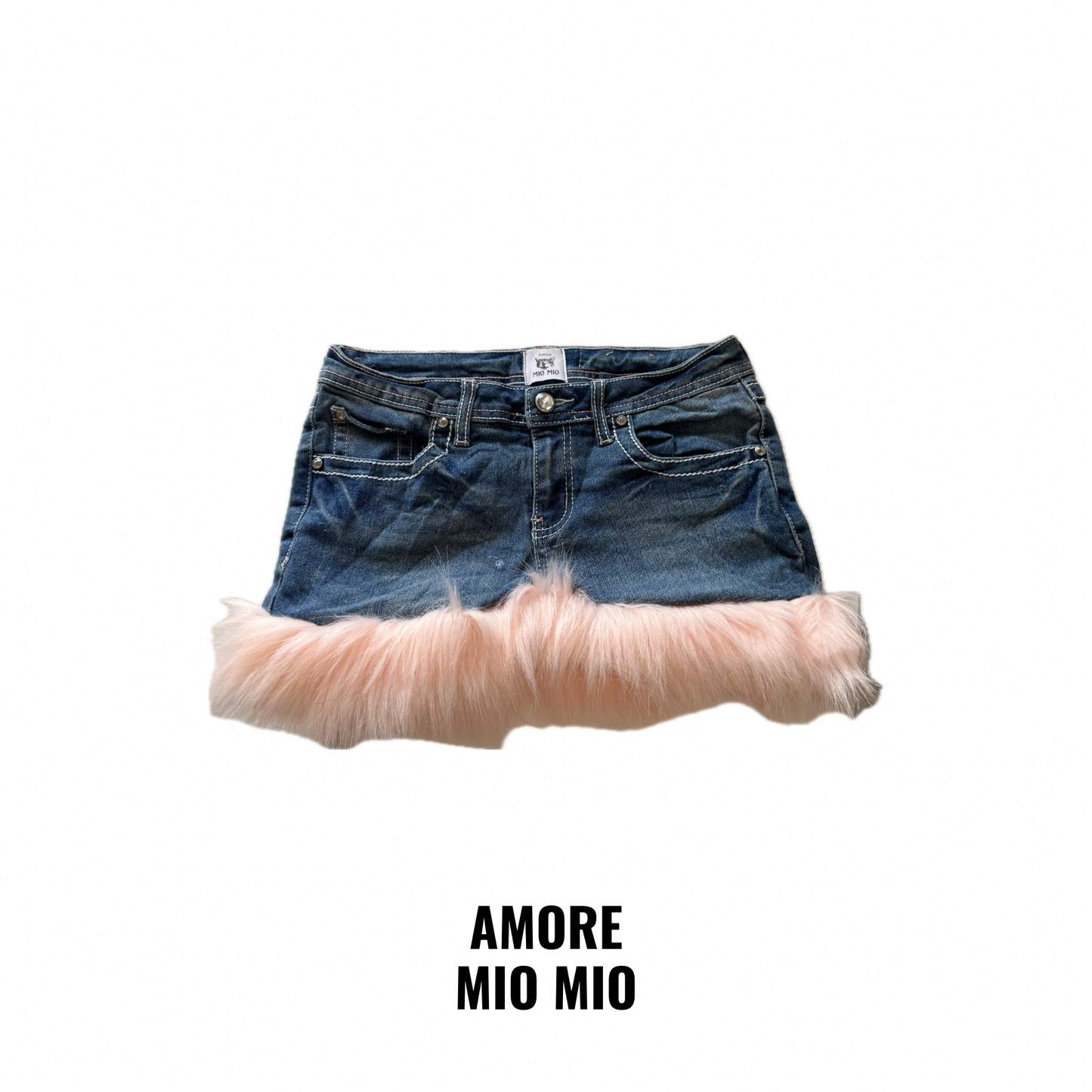 Pink Fur Embroidered Denim Skirt