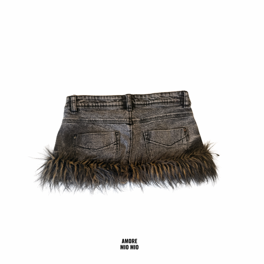 DENIM MINI SKIRT WITH FAUX FUR