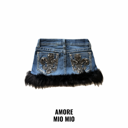 🖤 Black Fur Embroidered Denim Skirt 🖤